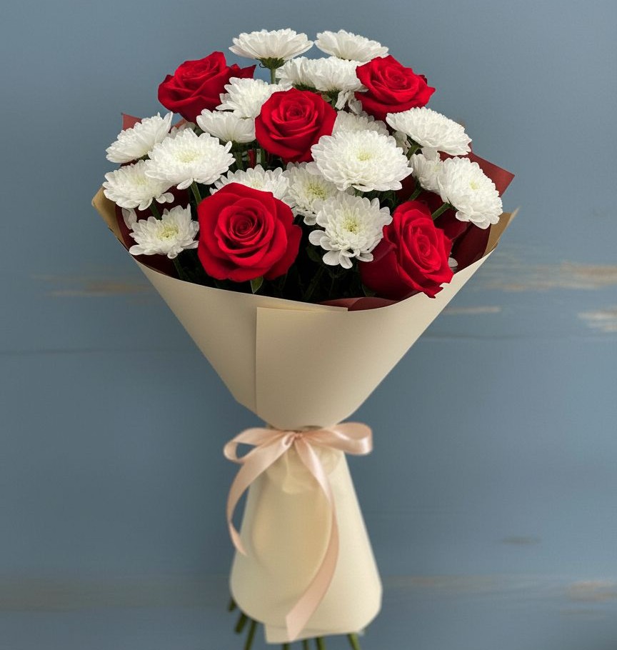 Букет цветов из: Розы и Хризантемы в Джубге