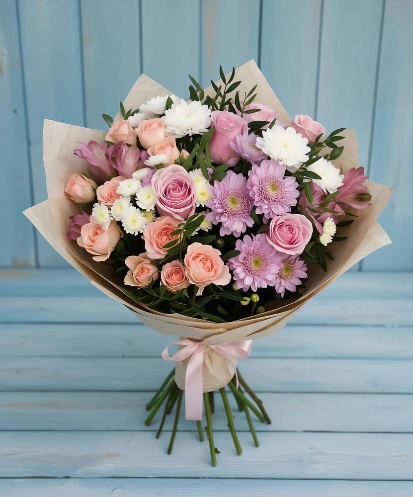 Букет цветов из: Хризантемы, Розы и Альстромерии в Джубге