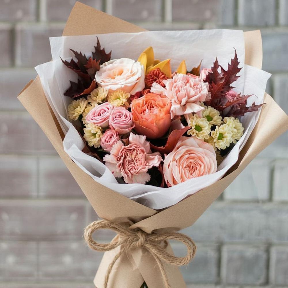 Букет цветов из: Гвоздики, Хризантемы и Розы в Джубге