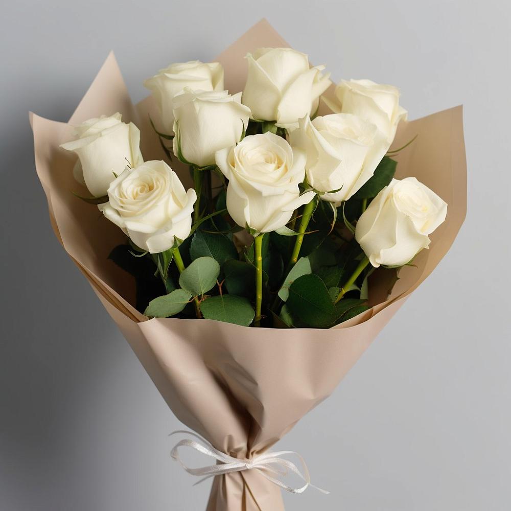 Букет 9 Белых роз Эдлесс Лав в Джубге