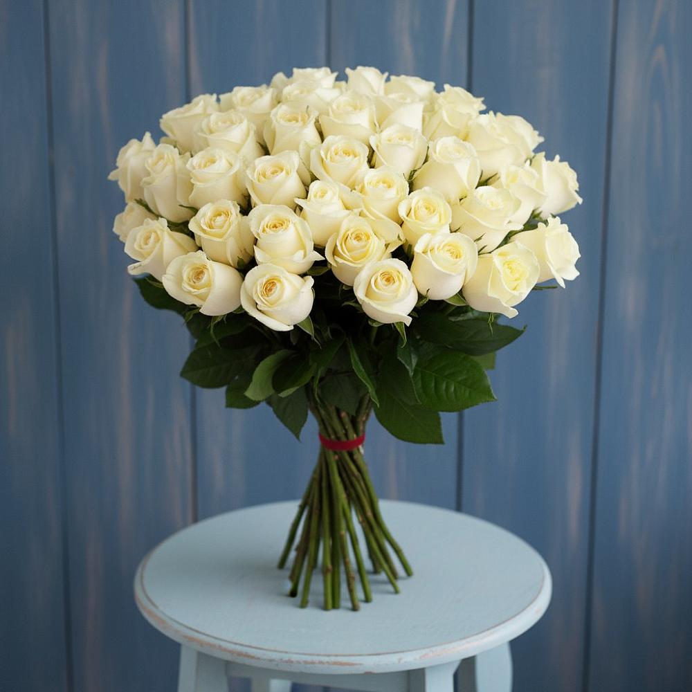 Букет 51 Белая роза Эдлесс Лав в Джубге