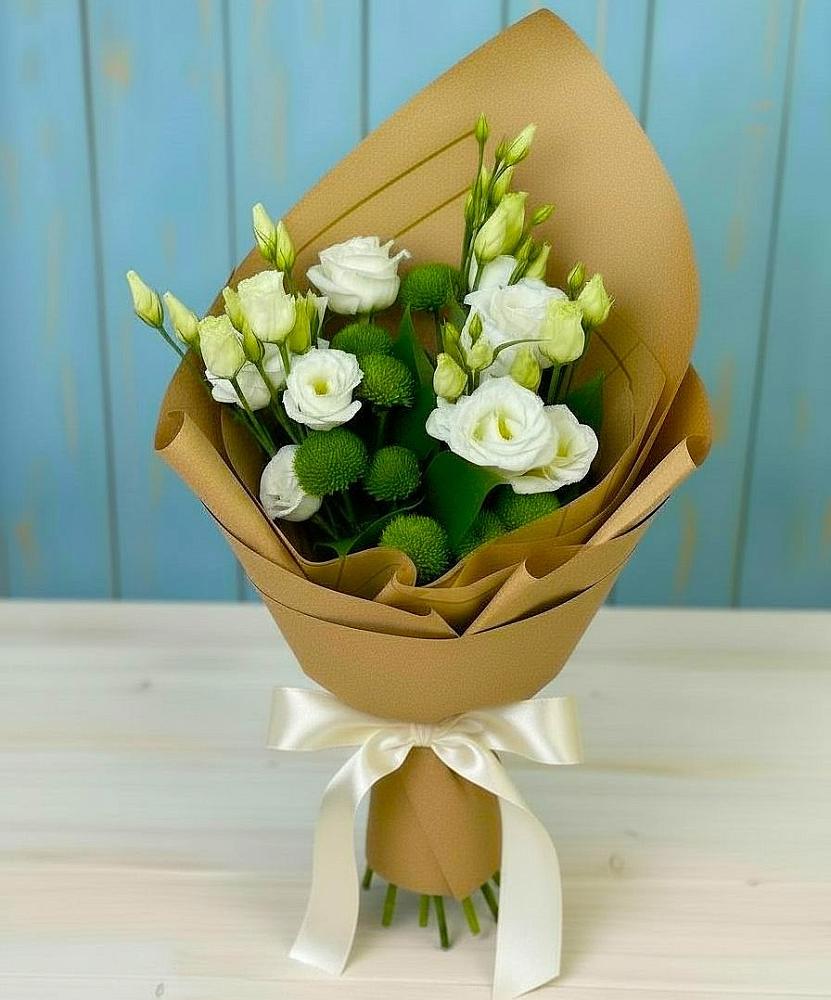 Букет цветов из: Хризантемы и Лизиантусы в Джубге