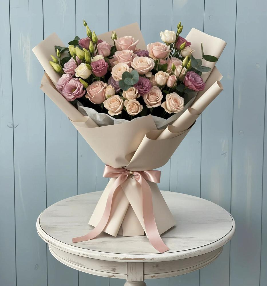 Букет цветов из: Розы и Лизиантусы в Джубге