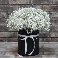 Цветочная композиция из Гипсофила в шляпной коробке в Джубге
