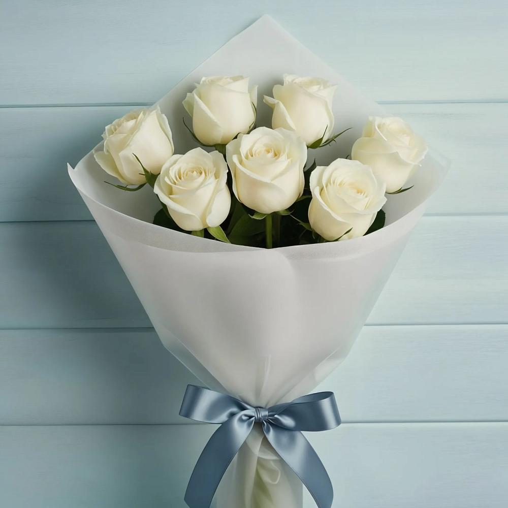 Букет 7 Белых роз Эдлесс Лав в Джубге