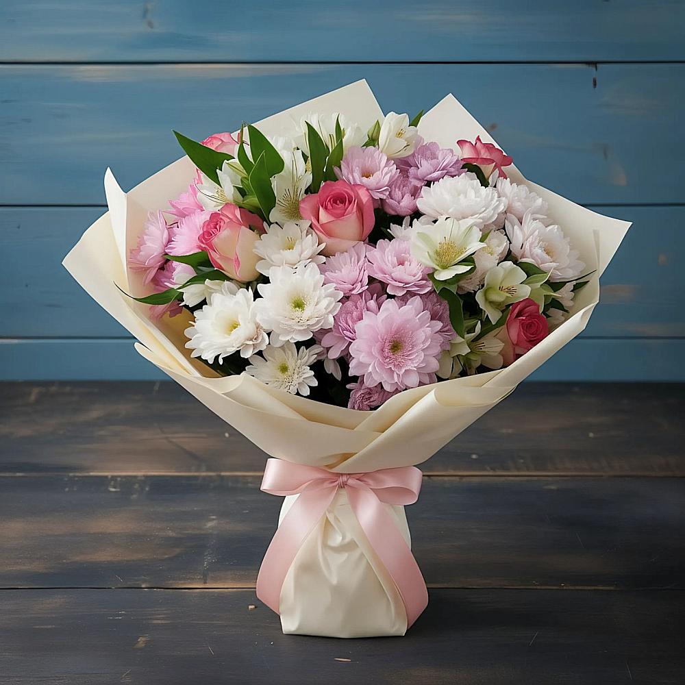 Букет цветов из: Хризантемы, Альстромерии и Розы в Джубге